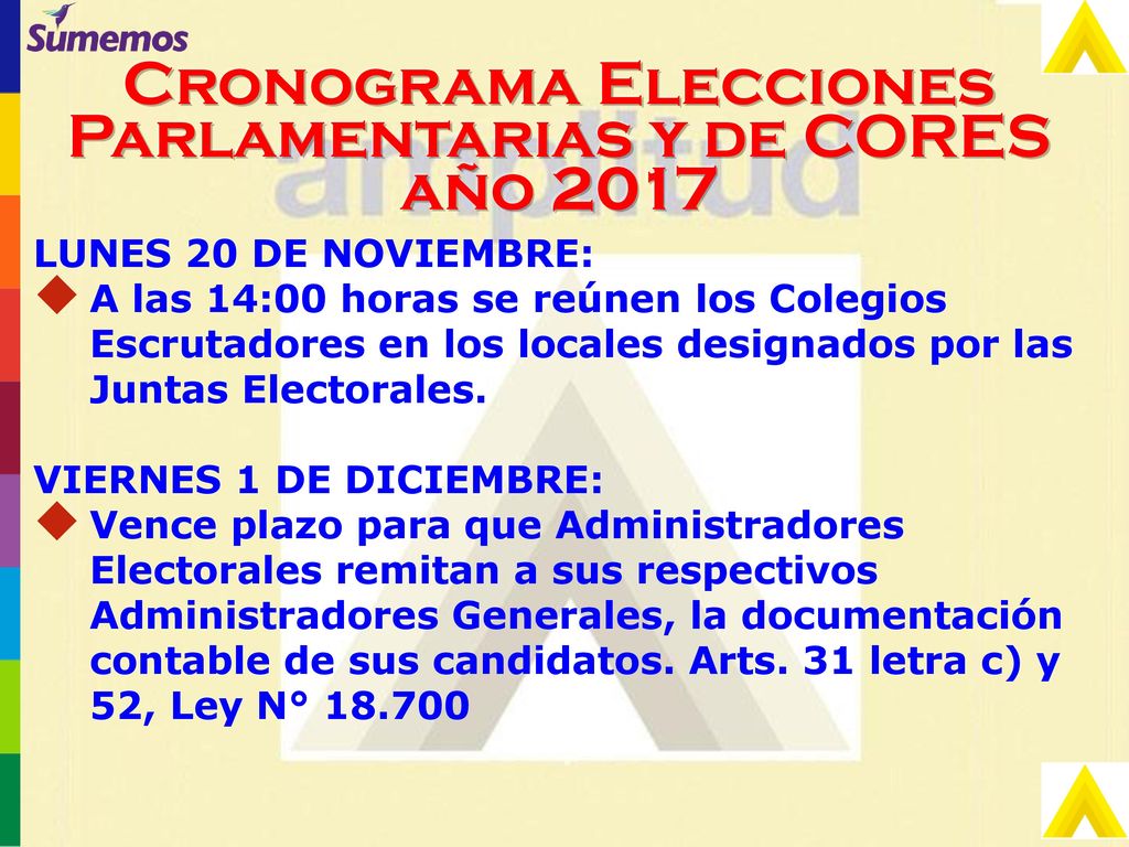 Cronograma Elecciones Parlamentarias y de CORES año 2017