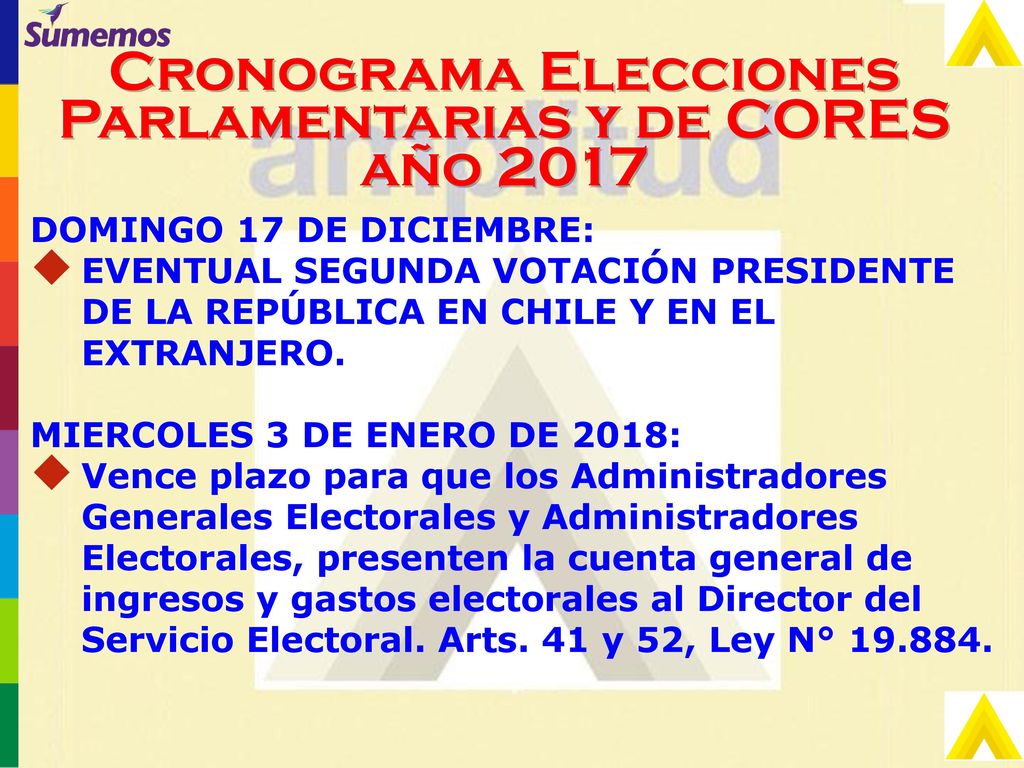 Cronograma Elecciones Parlamentarias y de CORES año 2017