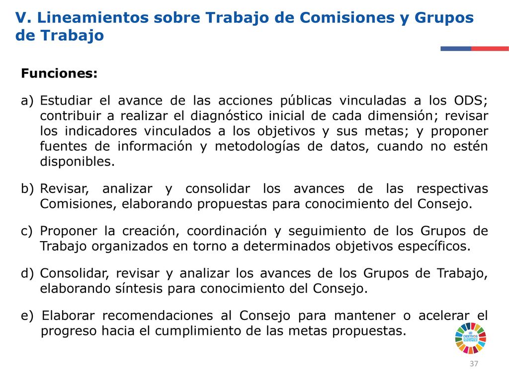 V. Lineamientos sobre Trabajo de Comisiones y Grupos de Trabajo
