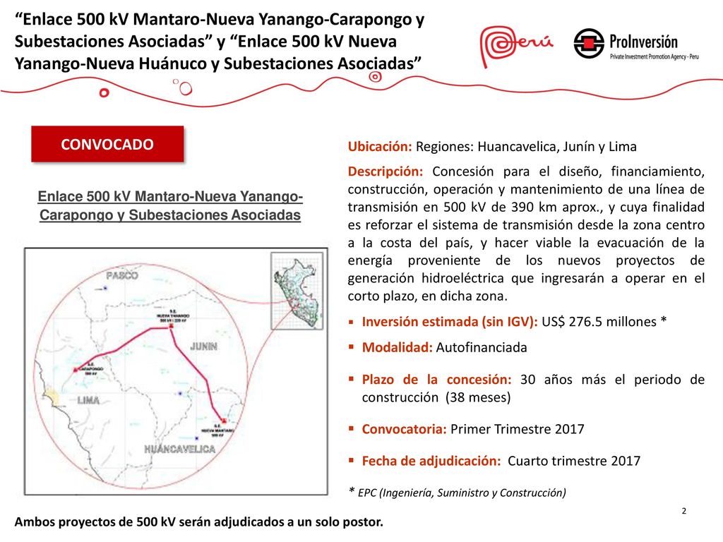 Enlace 500 kV Mantaro-Nueva Yanango-Carapongo y Subestaciones Asociadas y Enlace 500 kV Nueva Yanango-Nueva Huánuco y Subestaciones Asociadas