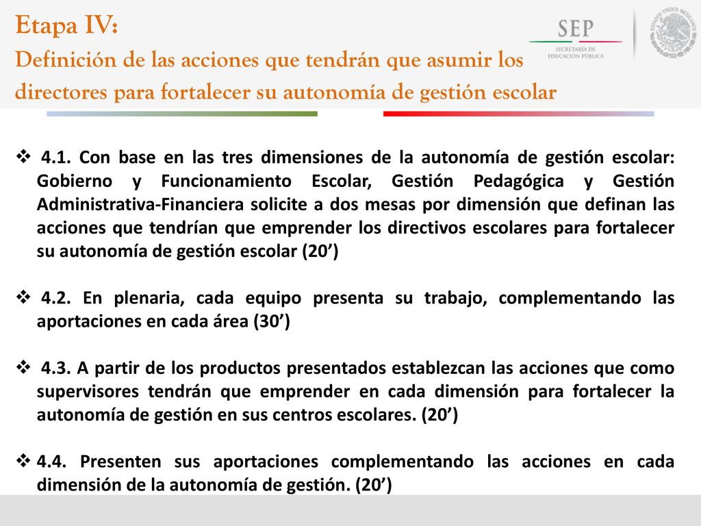 Etapa IV: Definición de las acciones que tendrán que asumir los directores para fortalecer su autonomía de gestión escolar.
