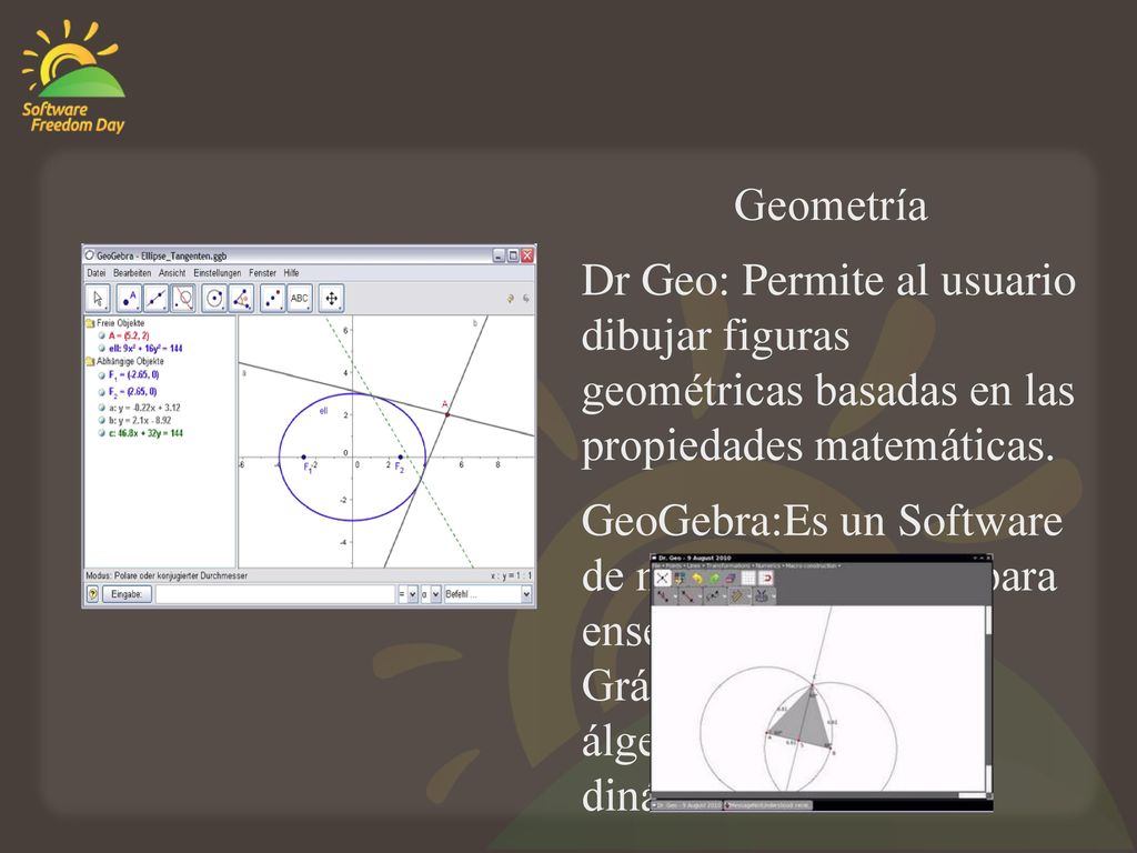 Geometría Dr Geo: Permite al usuario dibujar figuras geométricas basadas en las propiedades matemáticas.