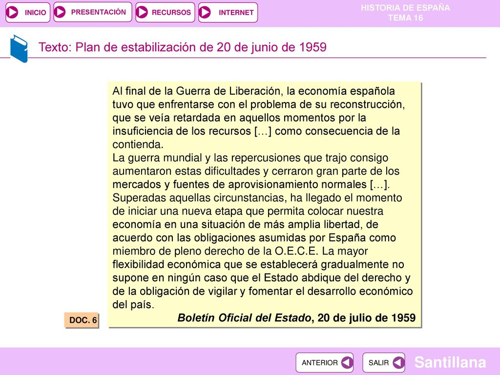 Texto: Plan de estabilización de 20 de junio de 1959
