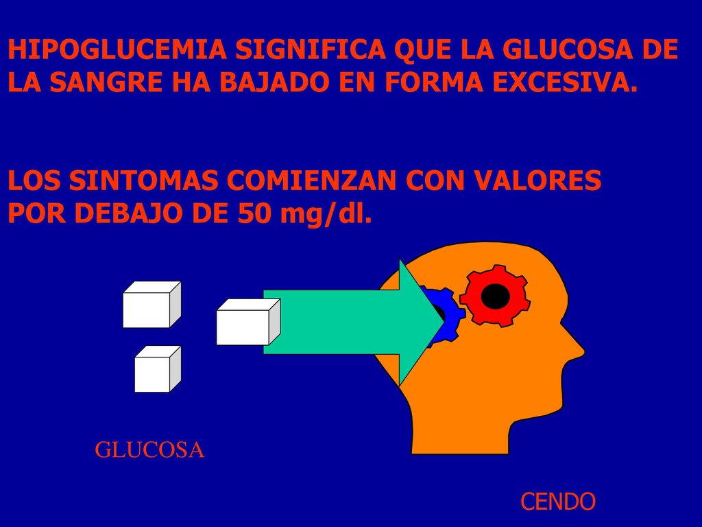 LOS SINTOMAS COMIENZAN CON VALORES POR DEBAJO DE 50 mg/dl.