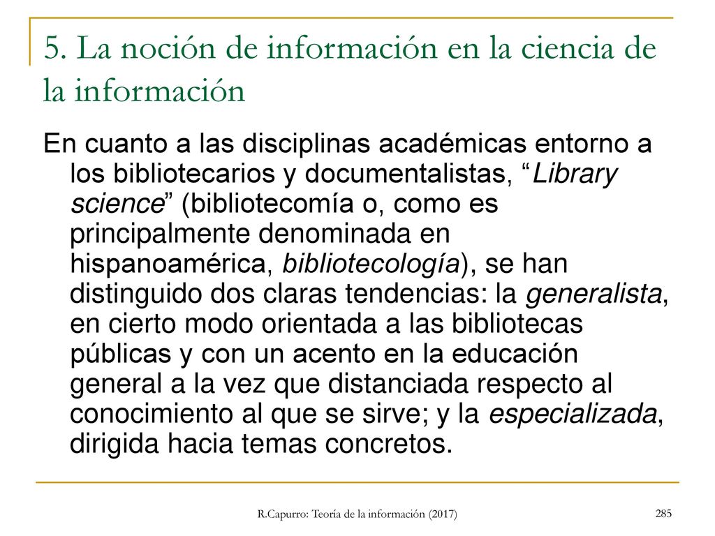 5. La noción de información en la ciencia de la información