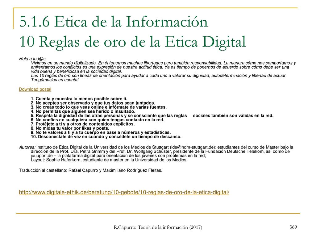 5.1.6 Etica de la Información 10 Reglas de oro de la Etica Digital