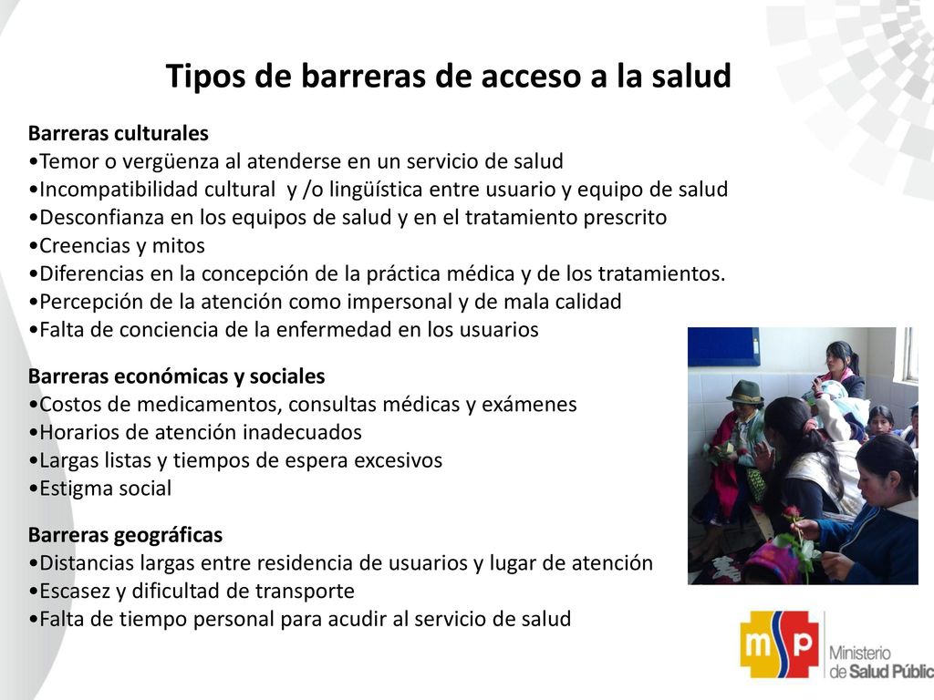 Tipos de barreras de acceso a la salud