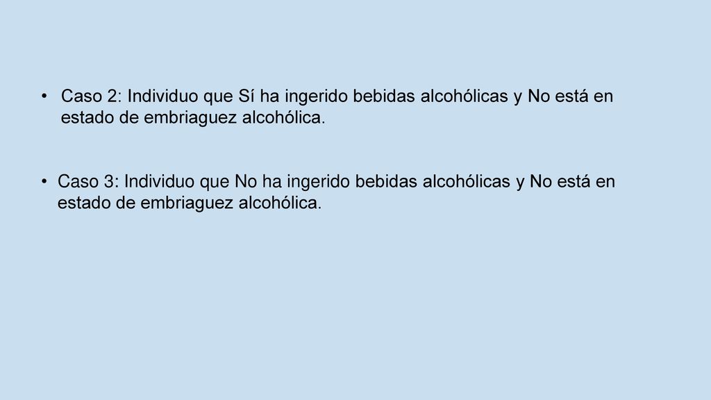 Caso 2: Individuo que Sí ha ingerido bebidas alcohólicas y No está en estado de embriaguez alcohólica.