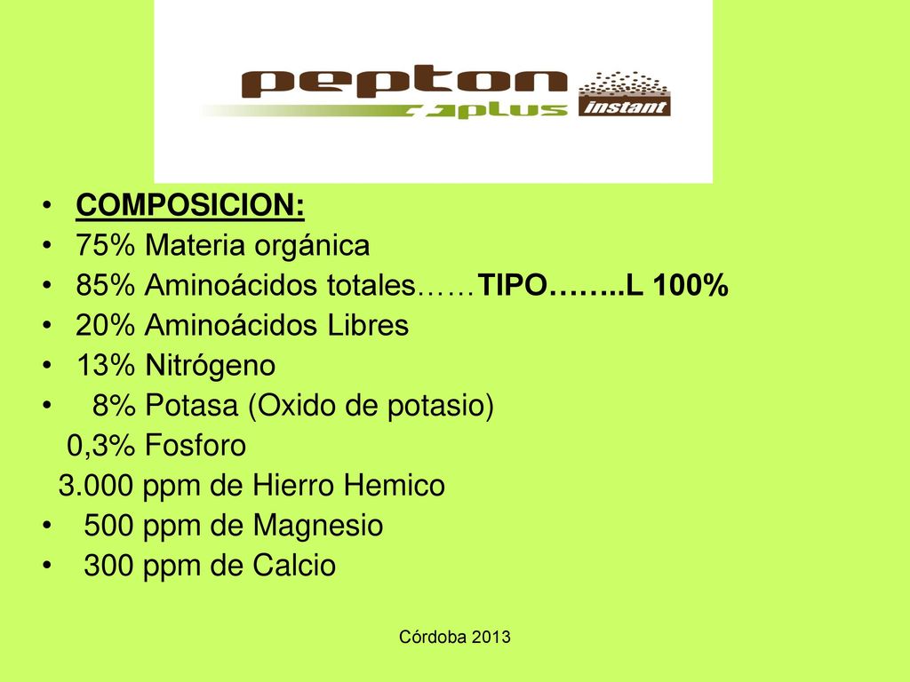 85% Aminoácidos totales……TIPO……..L 100% 20% Aminoácidos Libres