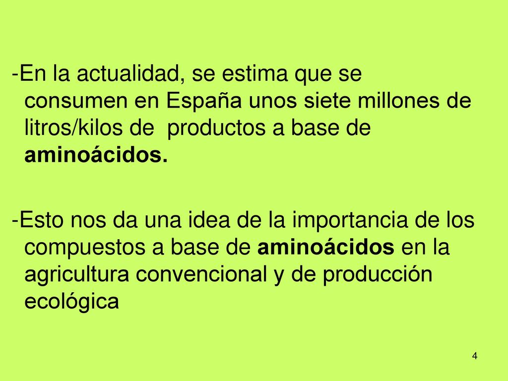 -En la actualidad, se estima que se consumen en España unos siete millones de litros/kilos de productos a base de aminoácidos.