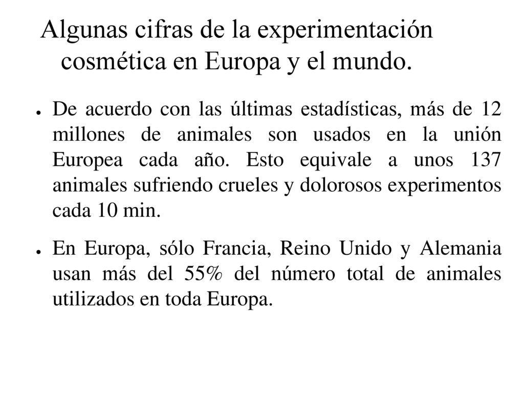 Algunas cifras de la experimentación cosmética en Europa y el mundo.