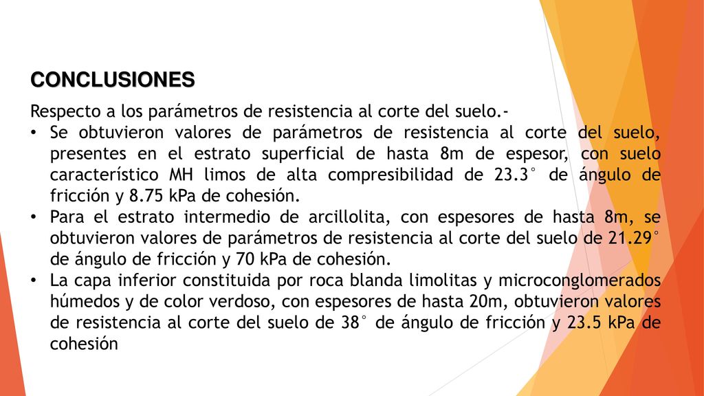 CONCLUSIONES Respecto a los parámetros de resistencia al corte del suelo.-