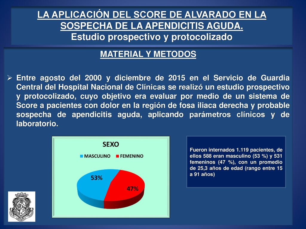 LA APLICACIÓN DEL SCORE DE ALVARADO EN LA SOSPECHA DE LA APENDICITIS AGUDA. Estudio prospectivo y protocolizado