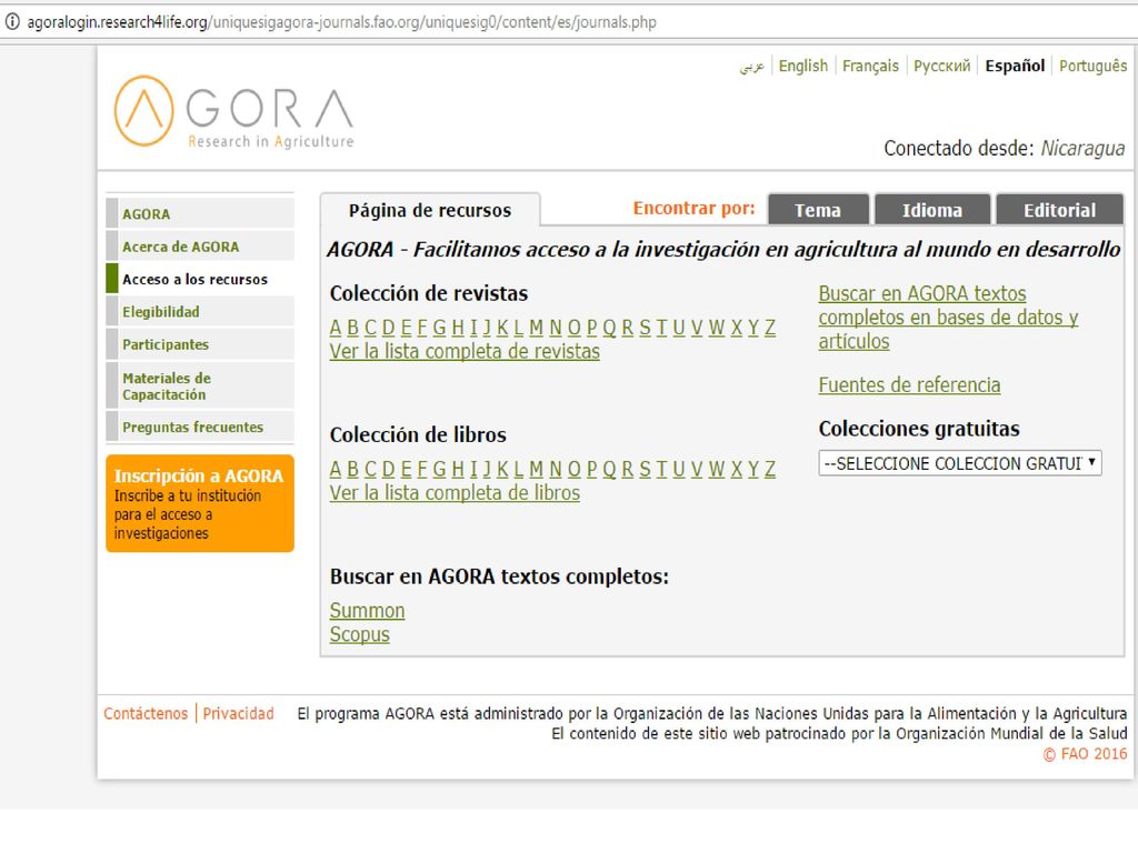 éste es el aspecto que ofrece el portal AGORA una vez conectado