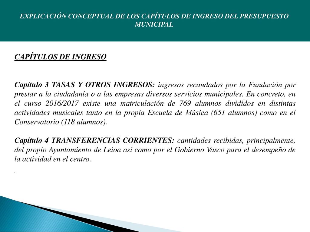 EXPLICACIÓN CONCEPTUAL DE LOS CAPÍTULOS DE INGRESO DEL PRESUPUESTO MUNICIPAL