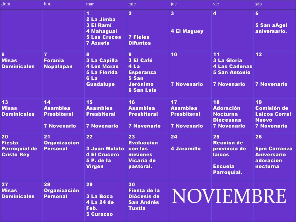 NOVIEMBRE dom lun mar mié jue vie sáb 1 2 La Jimba 3 El Ramí