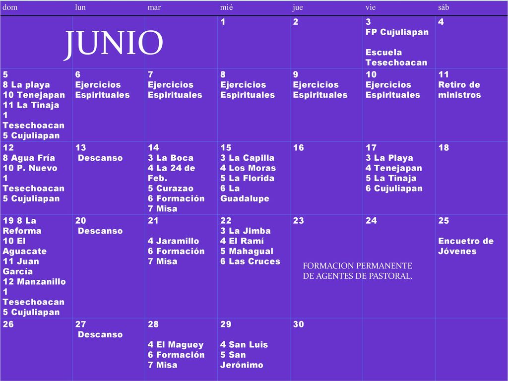 JUNIO dom lun mar mié jue vie sáb FP Cujuliapan Escuela