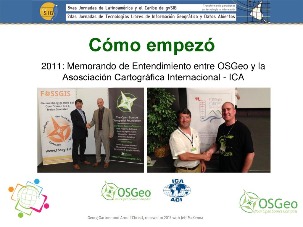 Cómo empezó 2011: Memorando de Entendimiento entre OSGeo y la Asosciación Cartográfica Internacional - ICA.