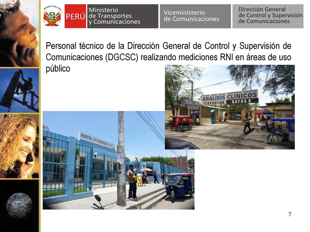 Personal técnico de la Dirección General de Control y Supervisión de Comunicaciones (DGCSC) realizando mediciones RNI en áreas de uso público