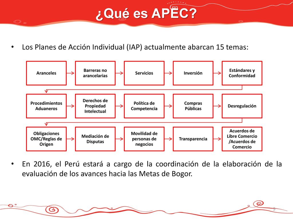 ¿Qué es APEC Los Planes de Acción Individual (IAP) actualmente abarcan 15 temas: