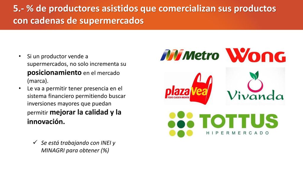 5.- % de productores asistidos que comercializan sus productos con cadenas de supermercados