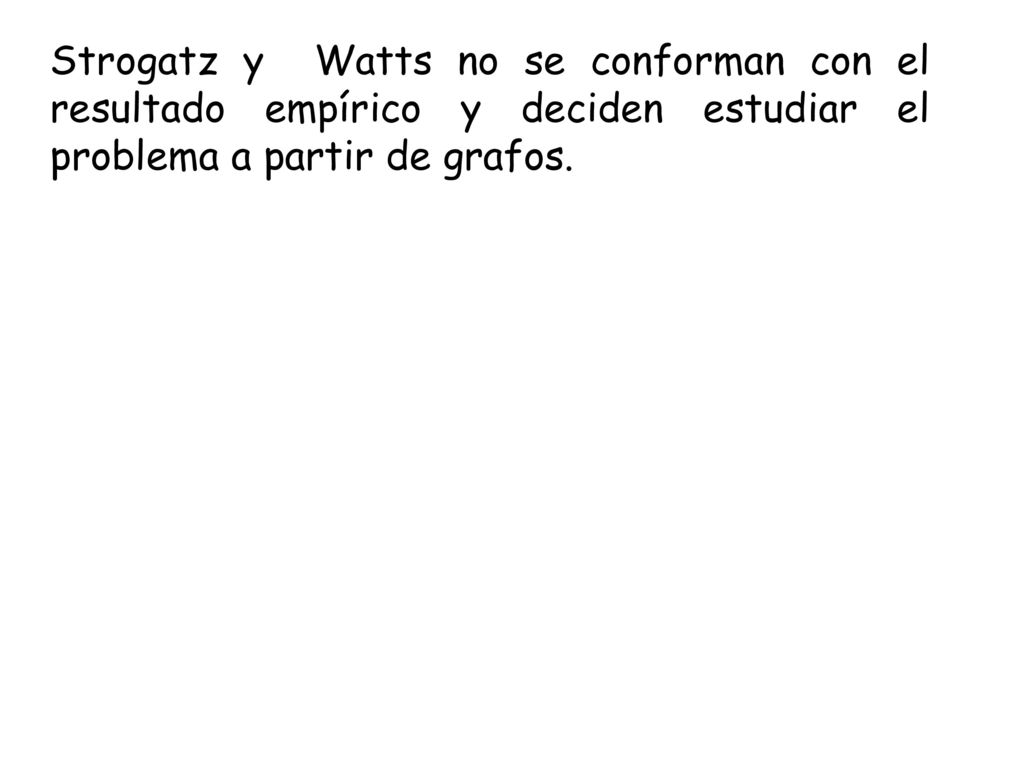 Strogatz y Watts no se conforman con el resultado empírico y deciden estudiar el problema a partir de grafos.