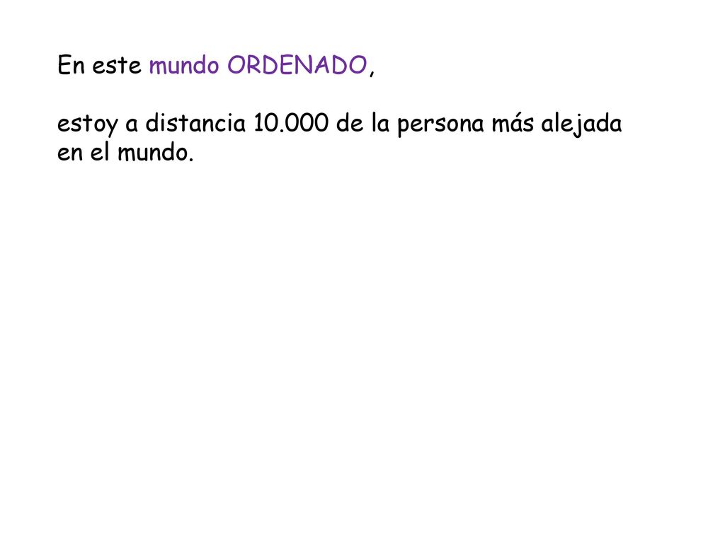 En este mundo ORDENADO, estoy a distancia de la persona más alejada en el mundo.