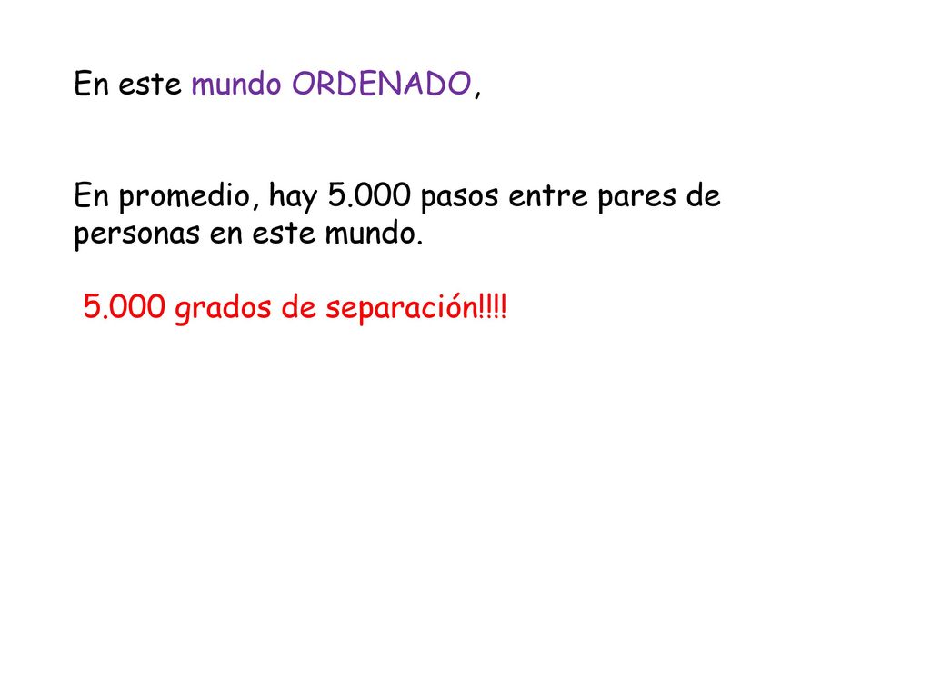 En este mundo ORDENADO, En promedio, hay pasos entre pares de personas en este mundo grados de separación!!!!