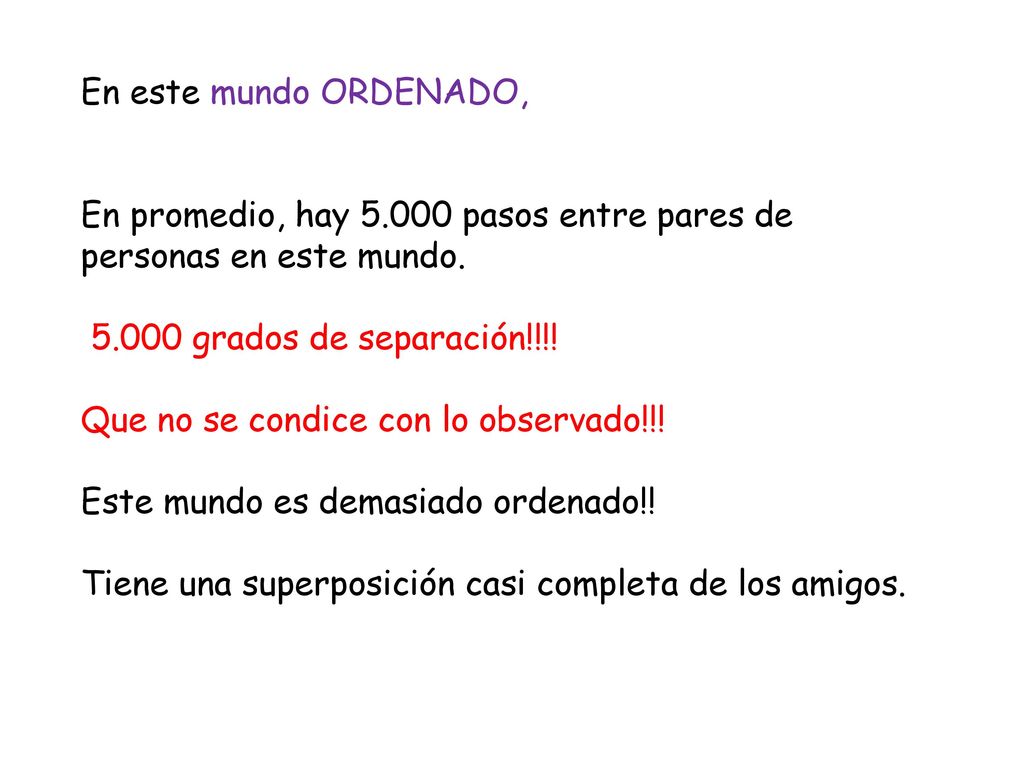 En este mundo ORDENADO, En promedio, hay pasos entre pares de personas en este mundo grados de separación!!!!