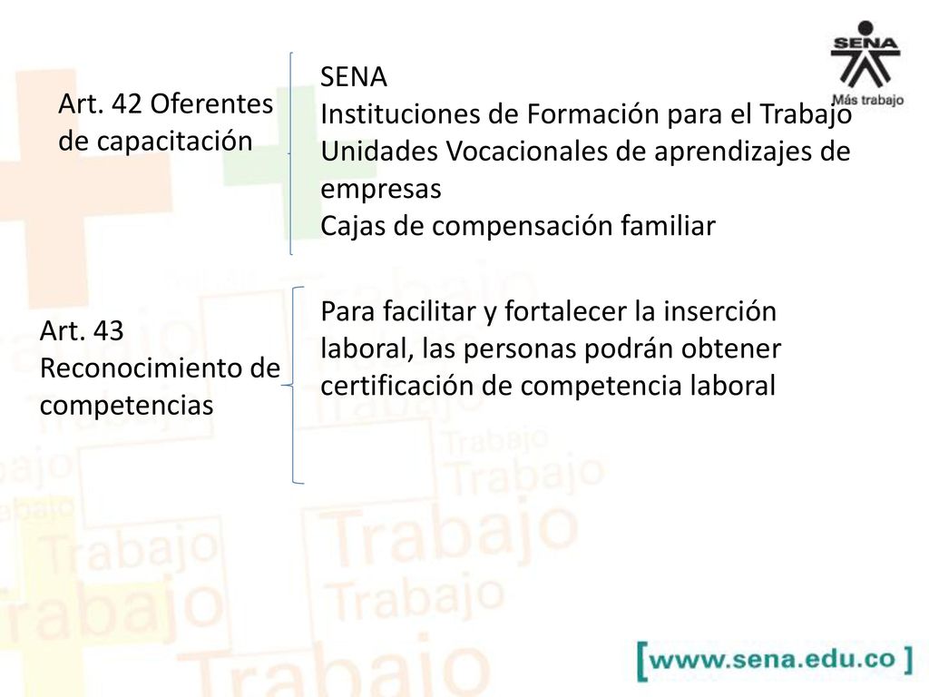 SENA Instituciones de Formación para el Trabajo. Unidades Vocacionales de aprendizajes de empresas.