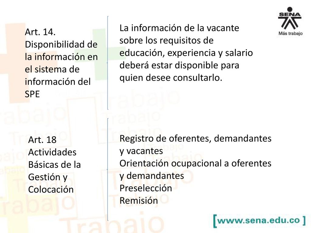 La información de la vacante sobre los requisitos de educación, experiencia y salario deberá estar disponible para quien desee consultarlo.