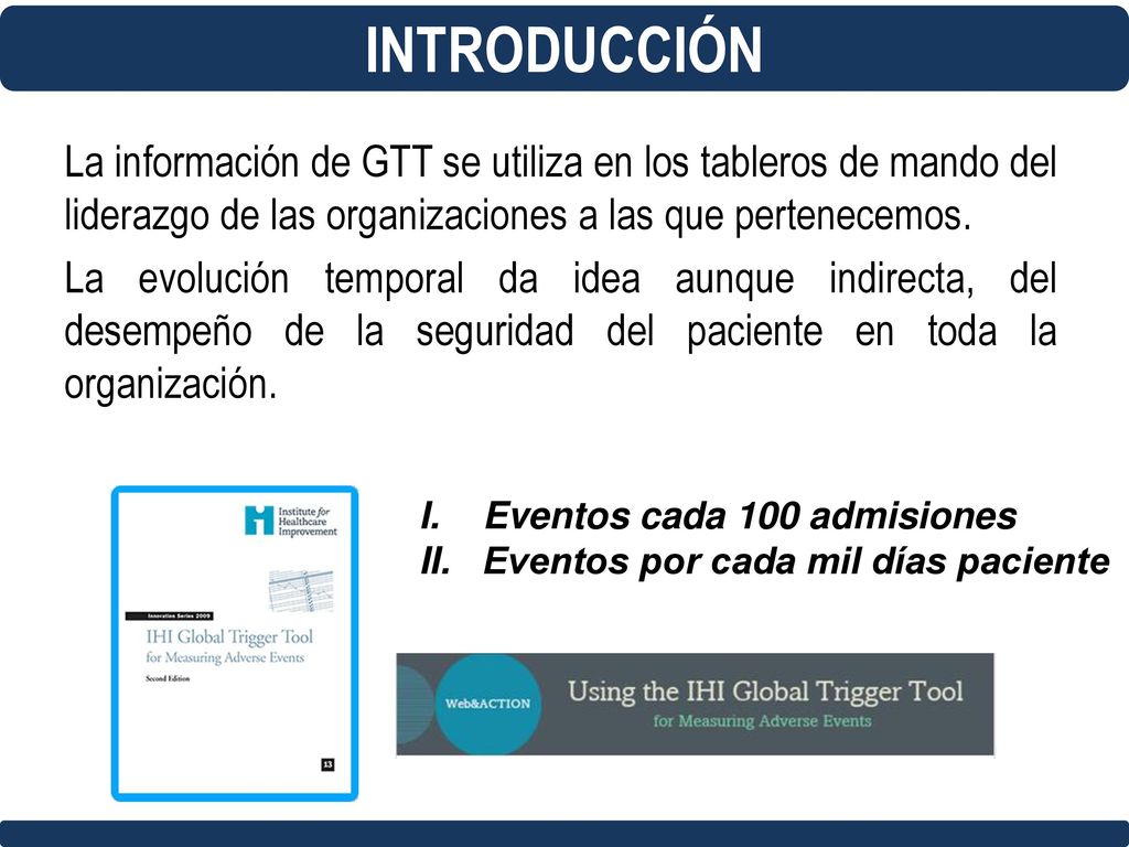 INTRODUCCIÓN La información de GTT se utiliza en los tableros de mando del liderazgo de las organizaciones a las que pertenecemos.