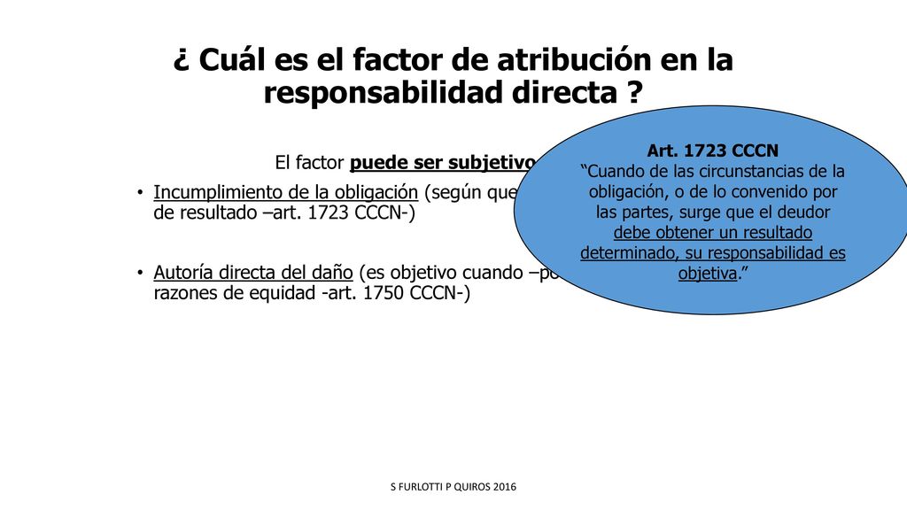 ¿ Cuál es el factor de atribución en la responsabilidad directa