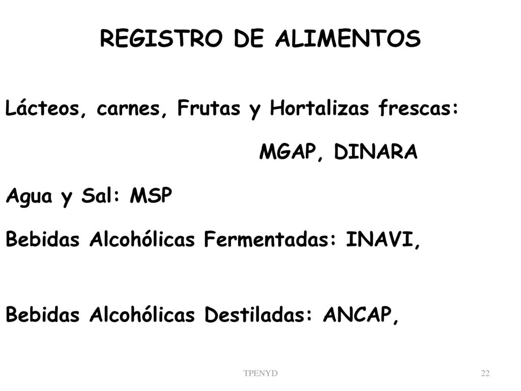 REGISTRO DE ALIMENTOS Lácteos, carnes, Frutas y Hortalizas frescas: