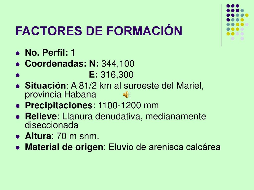 FACTORES DE FORMACIÓN No. Perfil: 1 Coordenadas: N: 344,100 E: 316,300