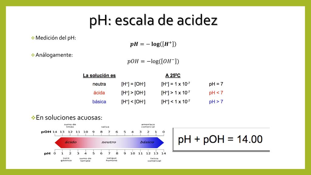 pH: escala de acidez En soluciones acuosas: Medición del pH: