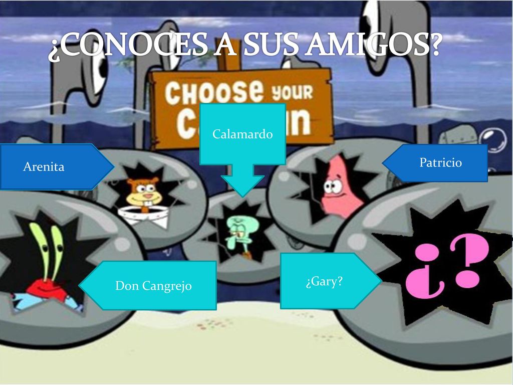 ¿CONOCES A SUS AMIGOS Calamardo Patricio Arenita ¿Gary Don Cangrejo