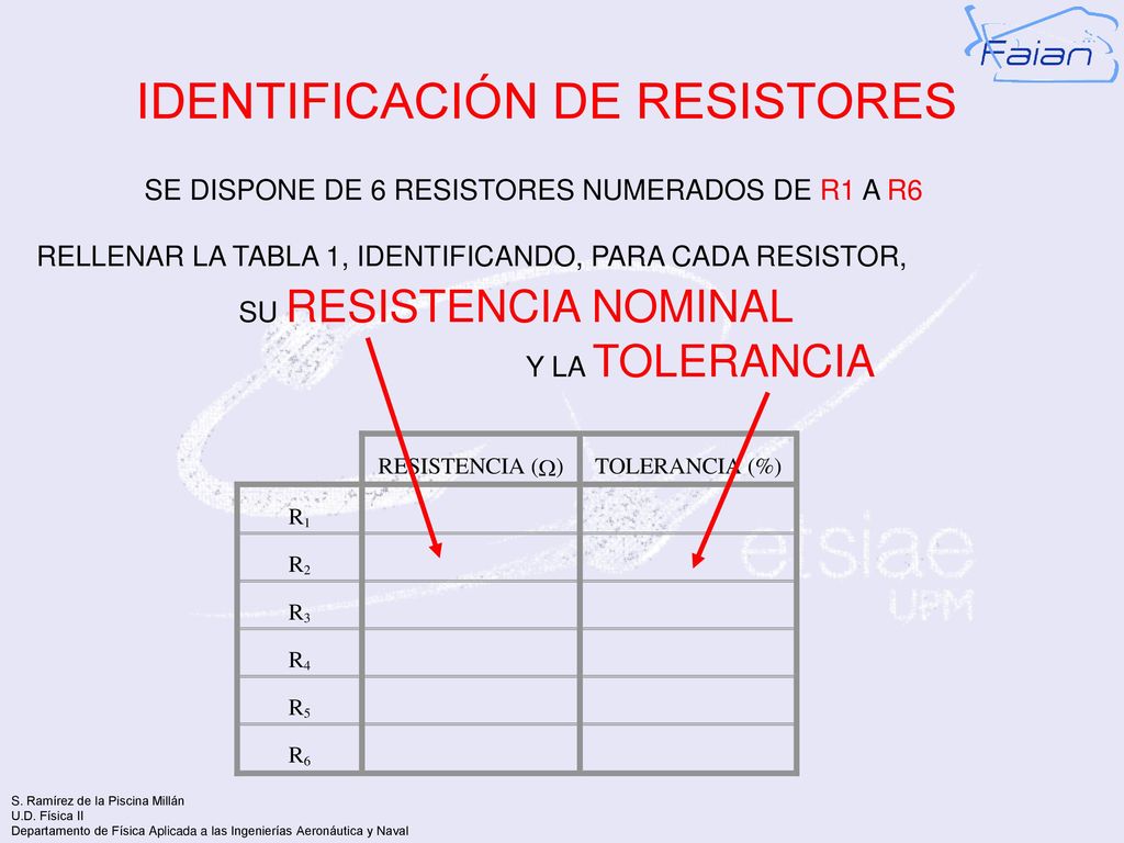 SE DISPONE DE 6 RESISTORES NUMERADOS DE R1 A R6