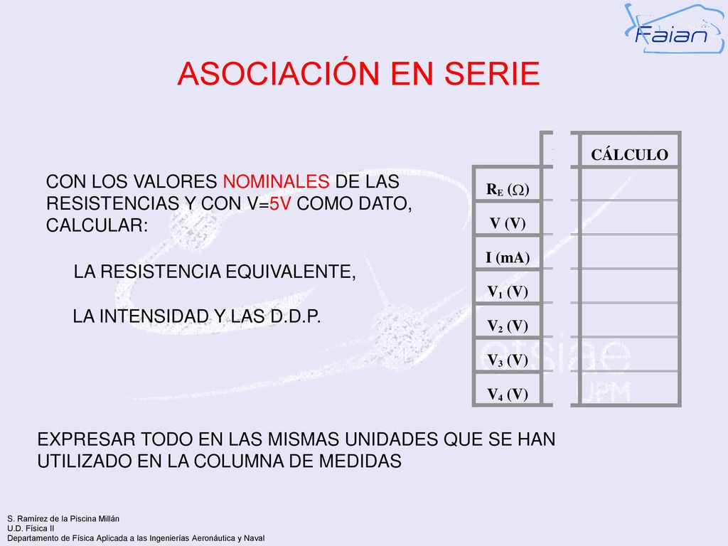 ASOCIACIÓN EN SERIE CON LOS VALORES NOMINALES DE LAS RESISTENCIAS Y CON V=5V COMO DATO, CALCULAR: LA RESISTENCIA EQUIVALENTE,