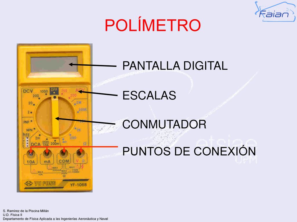 POLÍMETRO PANTALLA DIGITAL ESCALAS CONMUTADOR PUNTOS DE CONEXIÓN