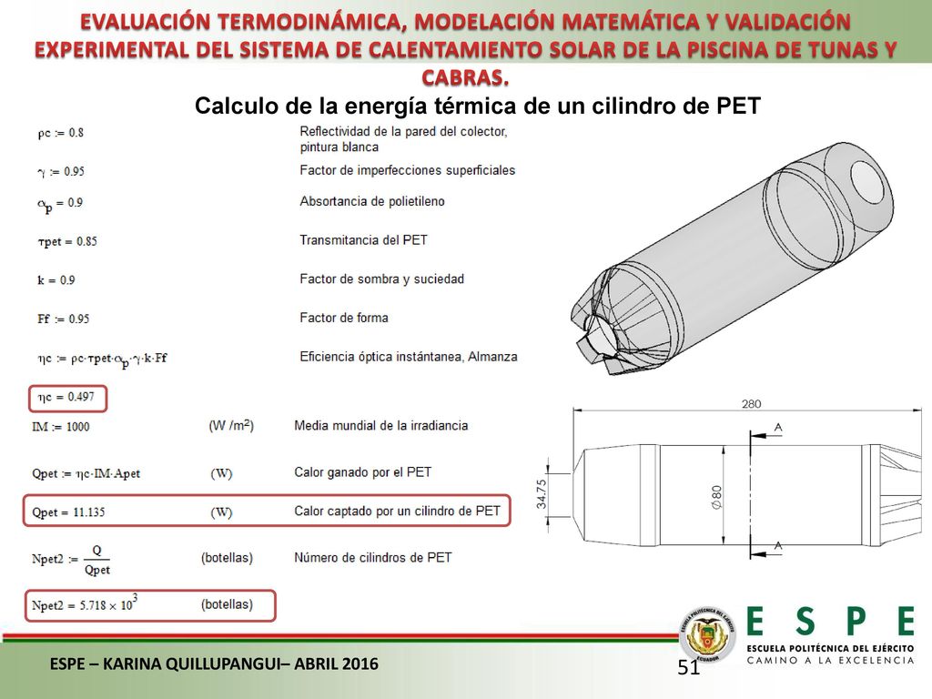 Calculo de la energía térmica de un cilindro de PET