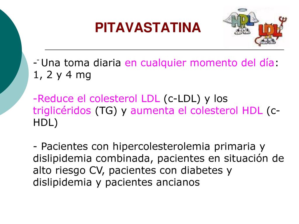 PITAVASTATINA - - Una toma diaria en cualquier momento del día: 1, 2 y 4 mg.
