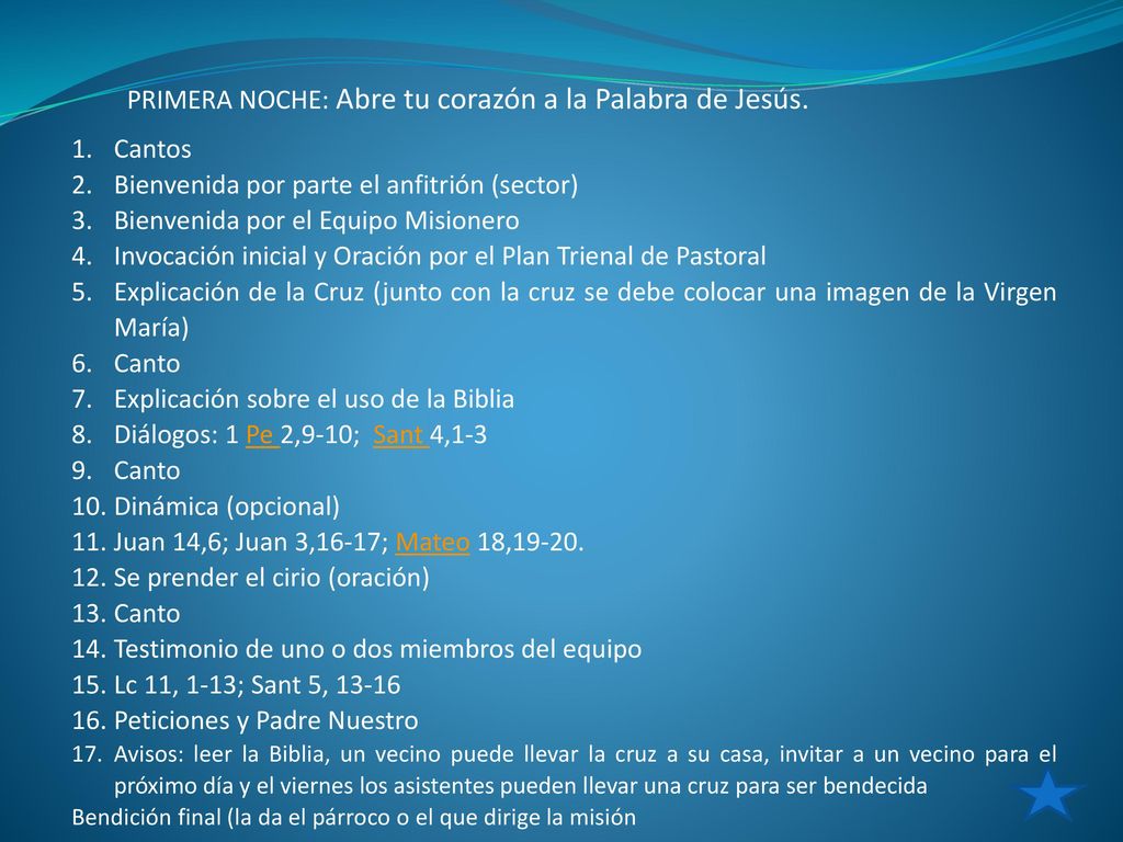 PRIMERA NOCHE: Abre tu corazón a la Palabra de Jesús. Cantos