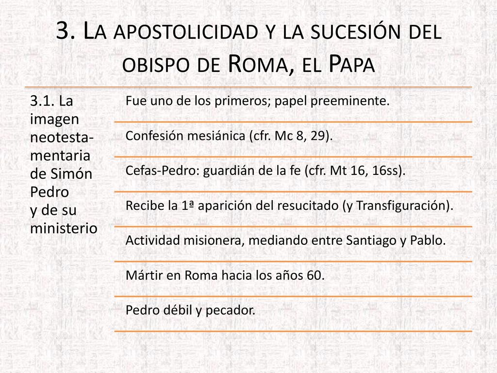 3. La apostolicidad y la sucesión del obispo de Roma, el Papa