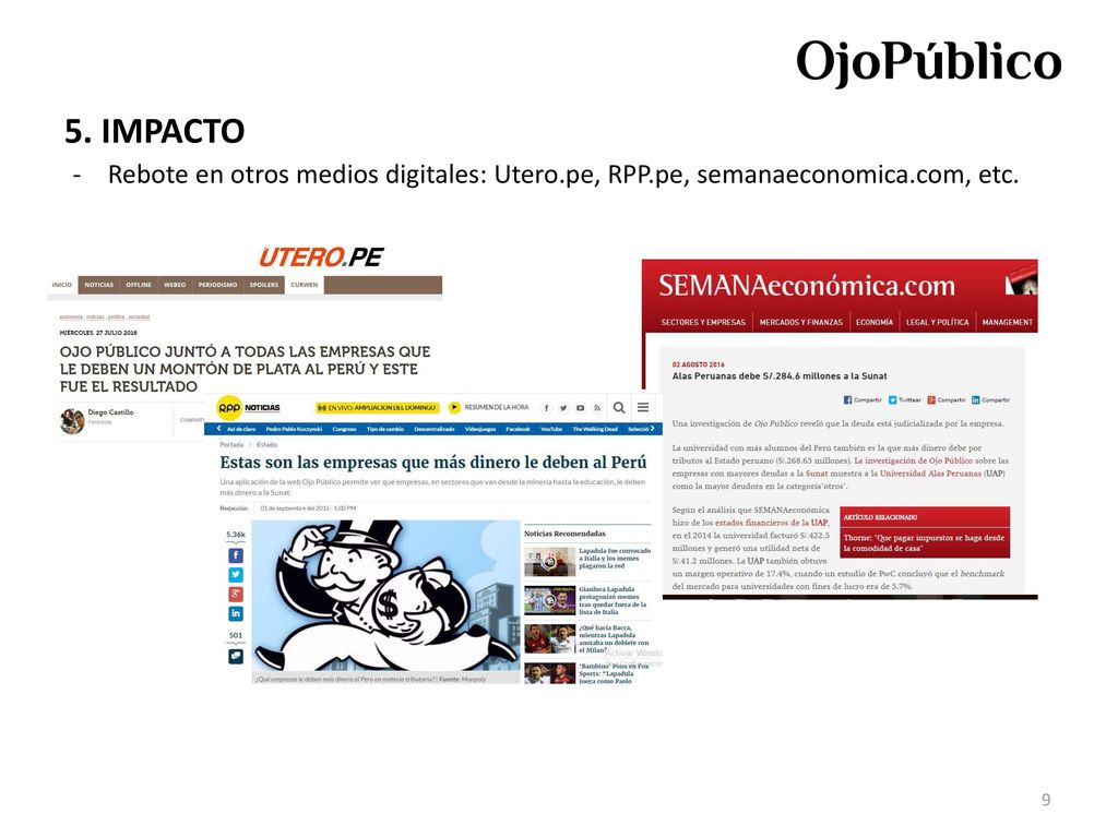 5. IMPACTO Rebote en otros medios digitales: Utero.pe, RPP.pe, semanaeconomica.com, etc.