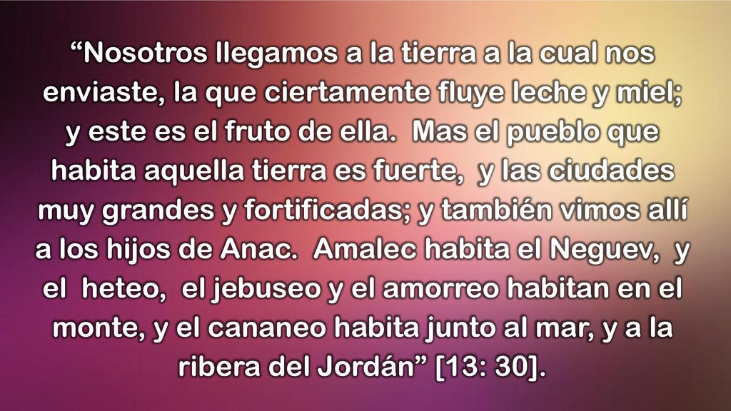 Nosotros llegamos a la tierra a la cual nos enviaste, la que ciertamente fluye leche y miel; y este es el fruto de ella.