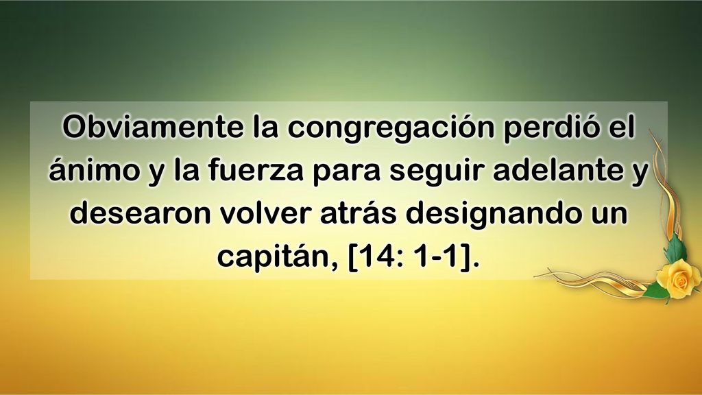 Obviamente la congregación perdió el ánimo y la fuerza para seguir adelante y desearon volver atrás designando un capitán, [14: 1-1].