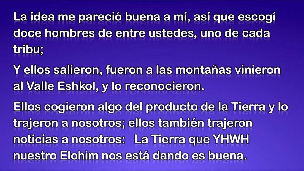 La idea me pareció buena a mí, así que escogí doce hombres de entre ustedes, uno de cada tribu;