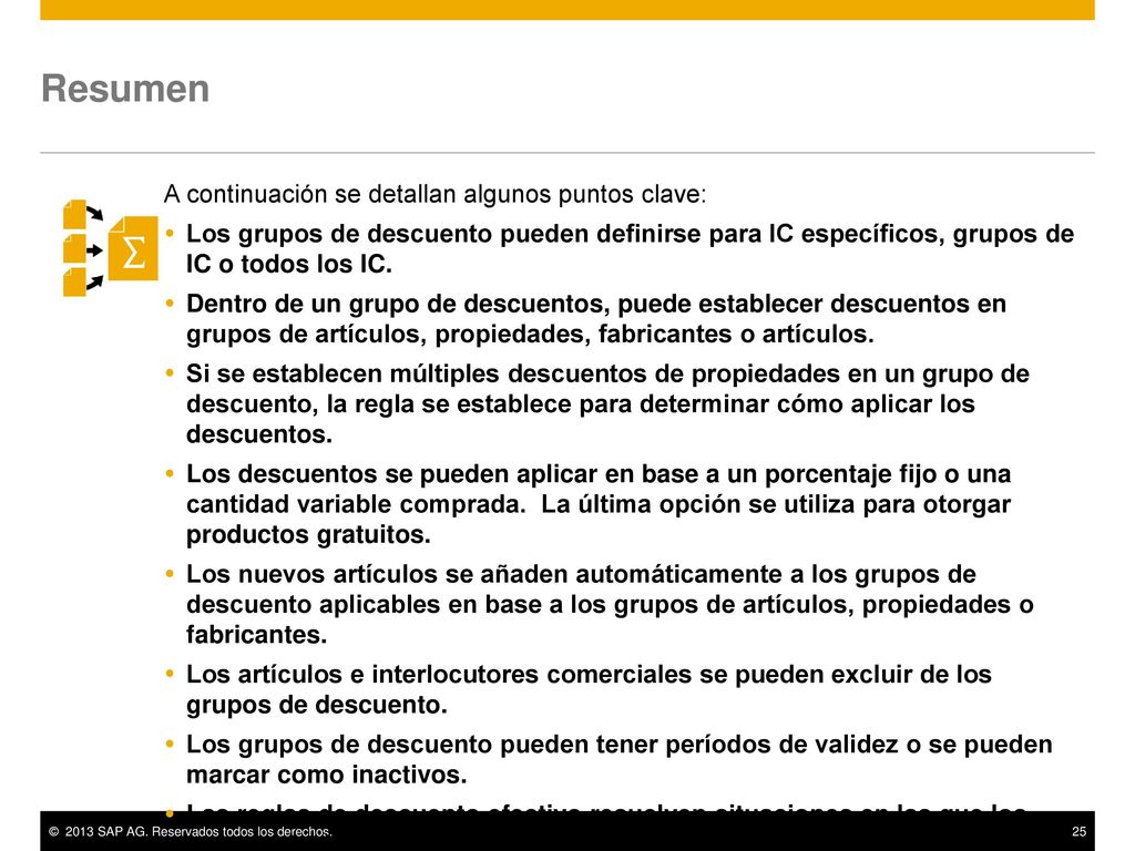 Resumen A continuación se detallan algunos puntos clave: