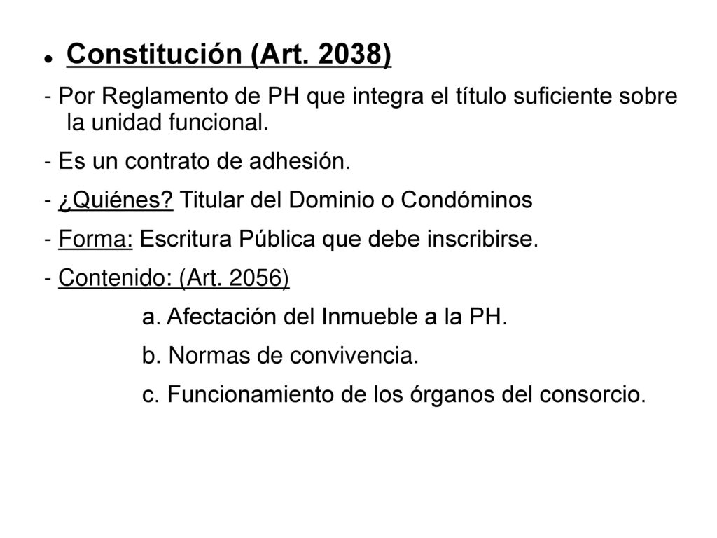 Constitución (Art. 2038) - Por Reglamento de PH que integra el título suficiente sobre la unidad funcional.